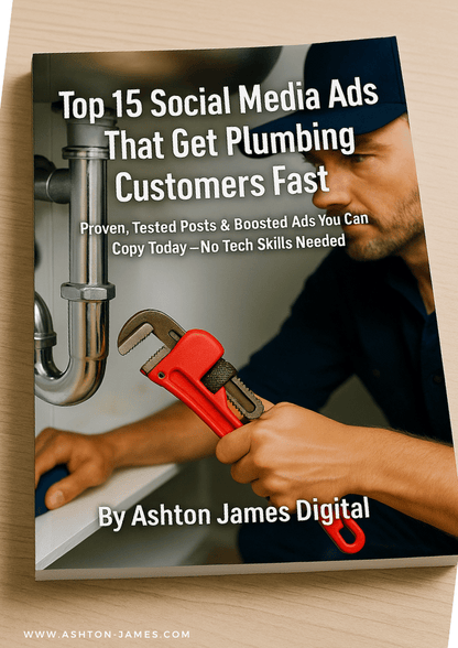 Book cover with a plumber using a wrench and text about plumbing social media ads.